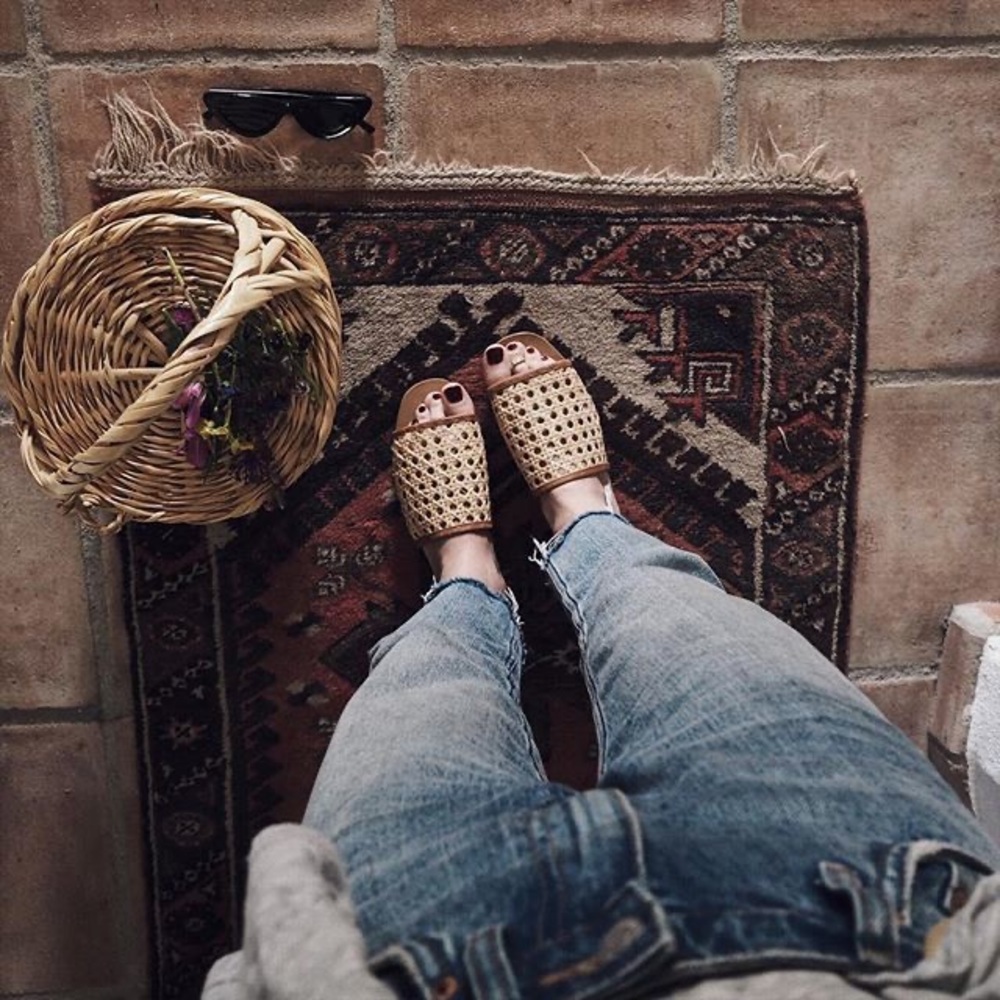 St. Agni Henni Rattan Leather Slides - Size 38 (US 8)